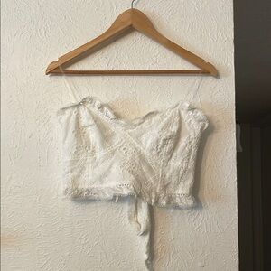 DO+BE White Eyelet Cropped Tie-Front Top